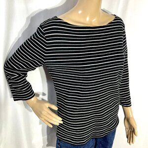 Jones New York Size L Black & White Boat Neck Signature 3/4 Sleeves